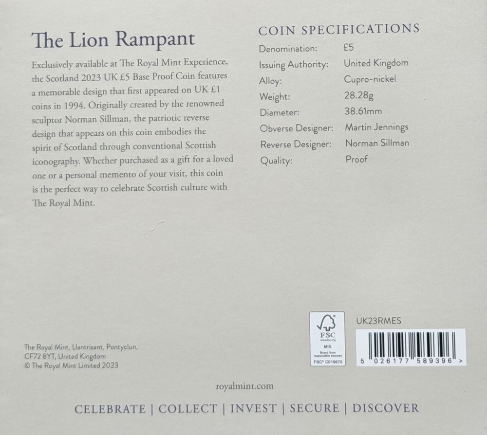 2023 The Lion Rampant £5  coin collectible - Main Image 4