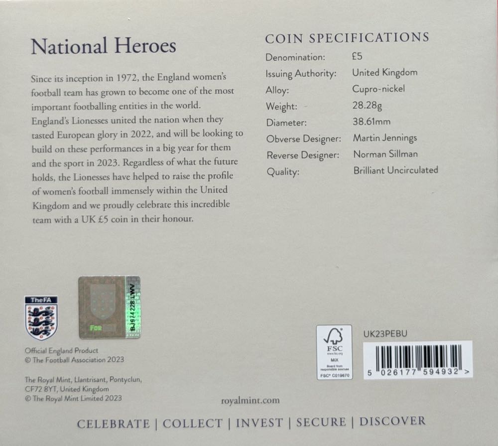 2023 Pride Of England £5  coin collectible - Main Image 4