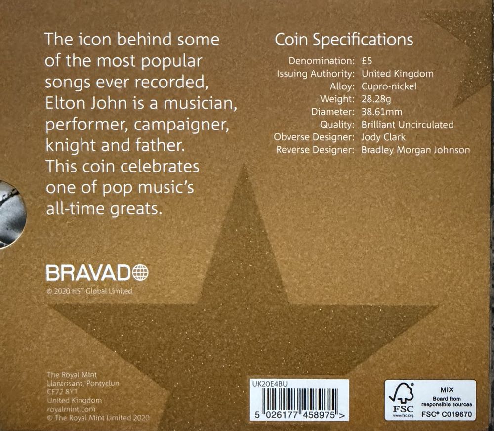 2020 Elton John £5 (4)  coin collectible - Main Image 4