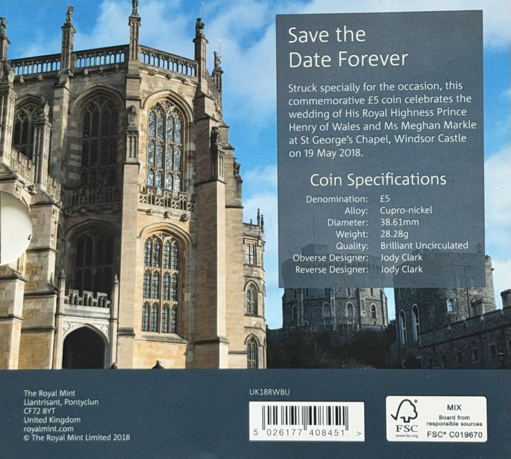 2018 Royal Wedding £5  coin collectible - Main Image 4