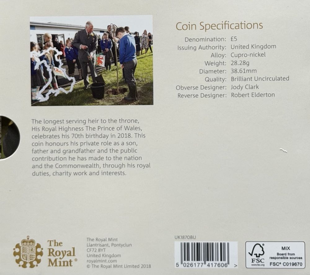 2018 Prince Charles 70th Birthday £5  coin collectible - Main Image 4