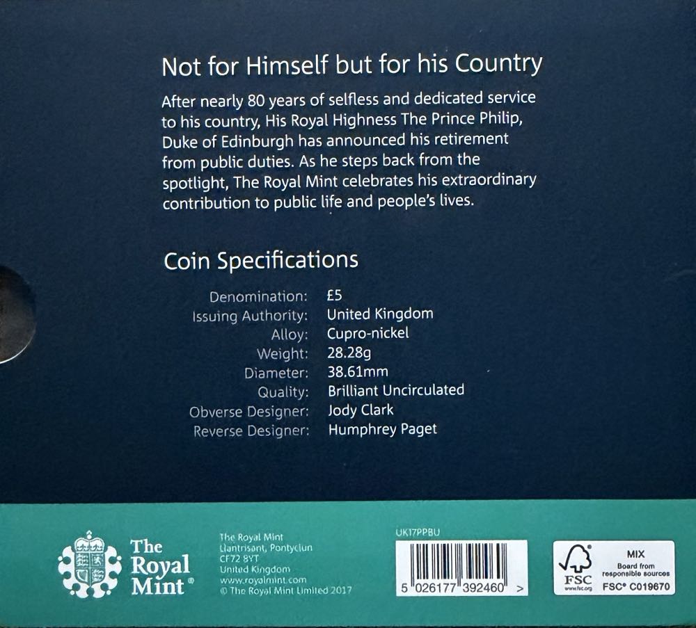 2017 Prince Philip £5  coin collectible - Main Image 4