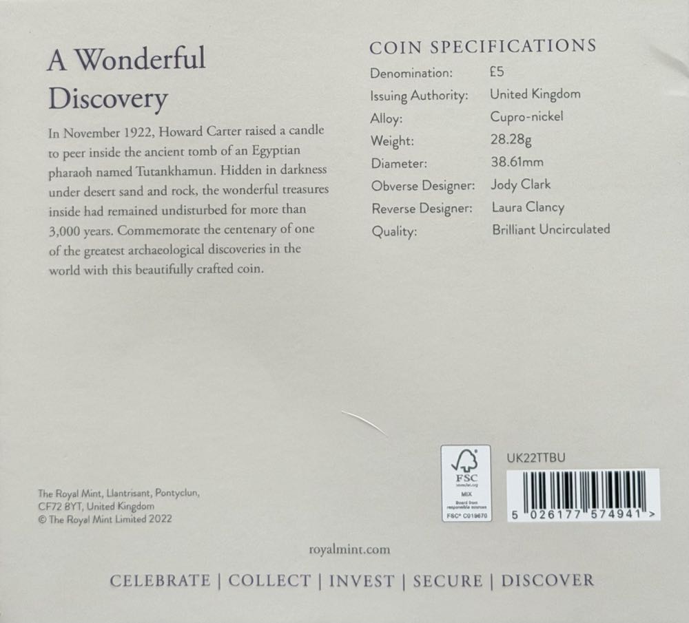 2022 Tutankhamun’s Tomb £5  coin collectible - Main Image 4
