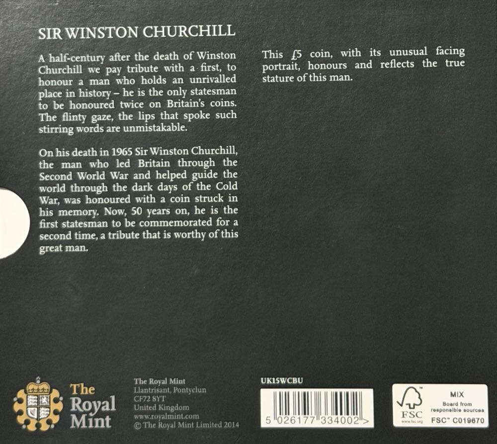 2015 Sir Winston Churchill £5  coin collectible - Main Image 4