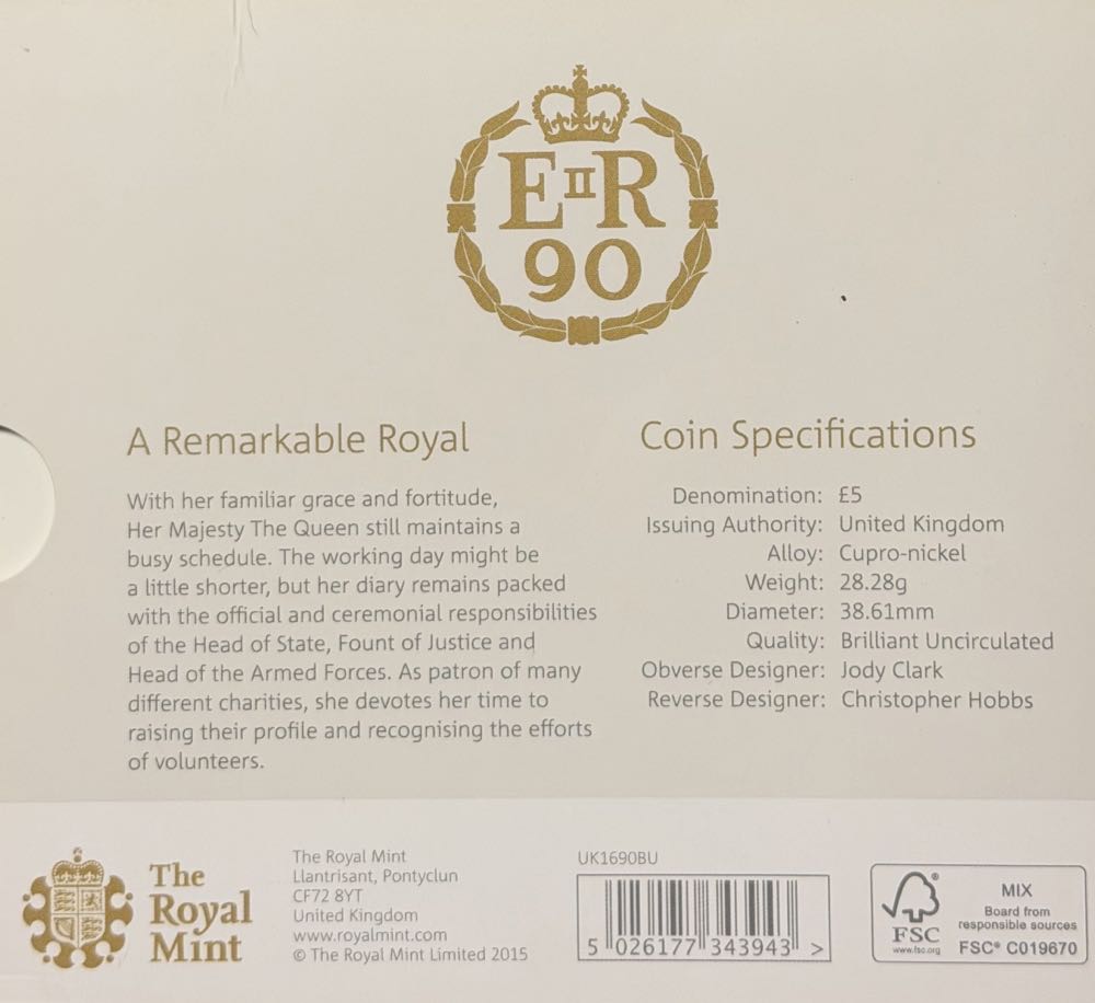 2016 Queen’s 90th Birthday £5  coin collectible - Main Image 4