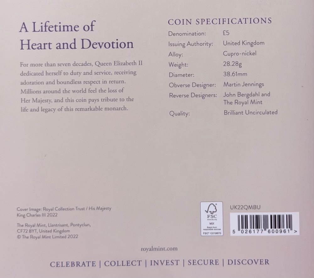 2022 Queen Elizabeth II Memorial £5 (2)  coin collectible - Main Image 4