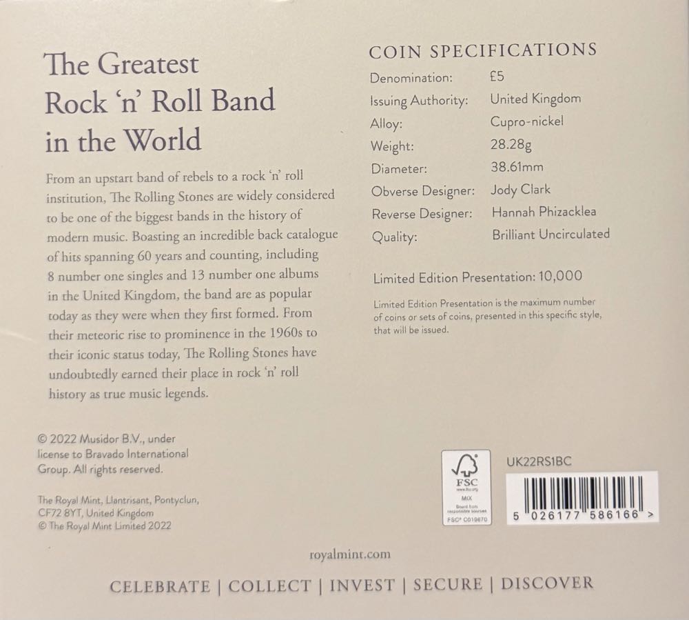 2022 The Rolling Stones £5  coin collectible - Main Image 4