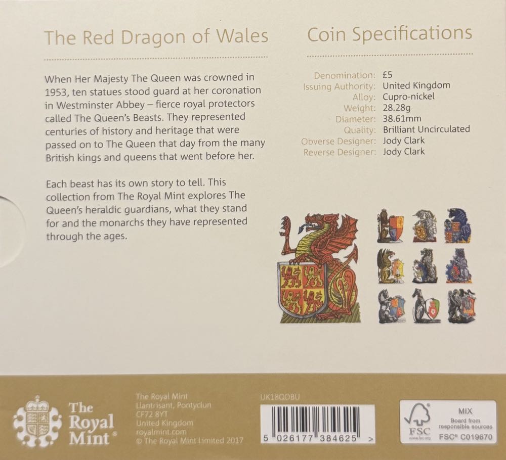 2018 The Red Dragon Of Wales £5  coin collectible - Main Image 4