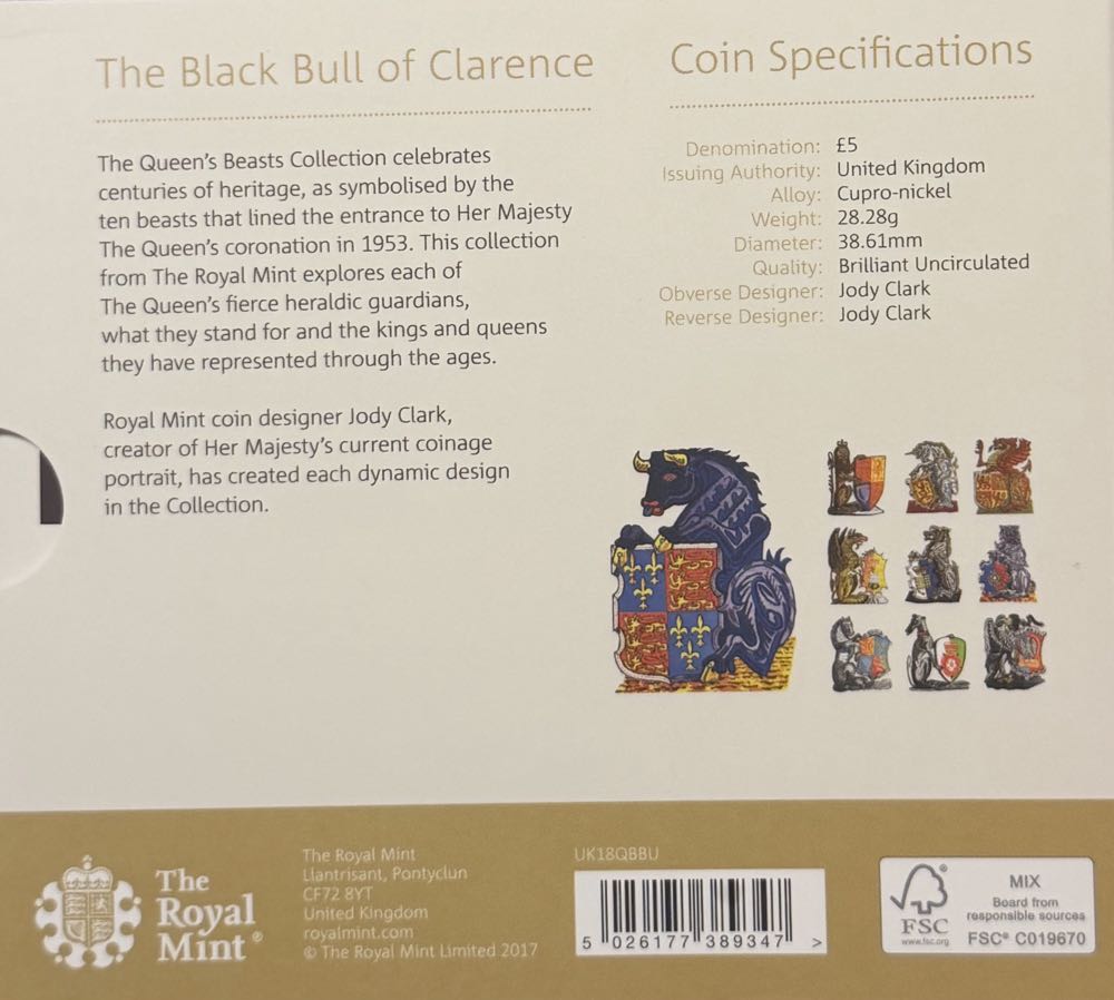 2018 The Black Bull Of Clarence £5  coin collectible - Main Image 4