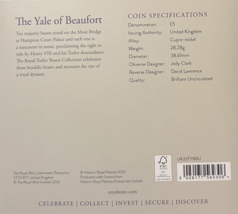 2023 The Yale Of Beaufort £5  coin collectible - Main Image 4