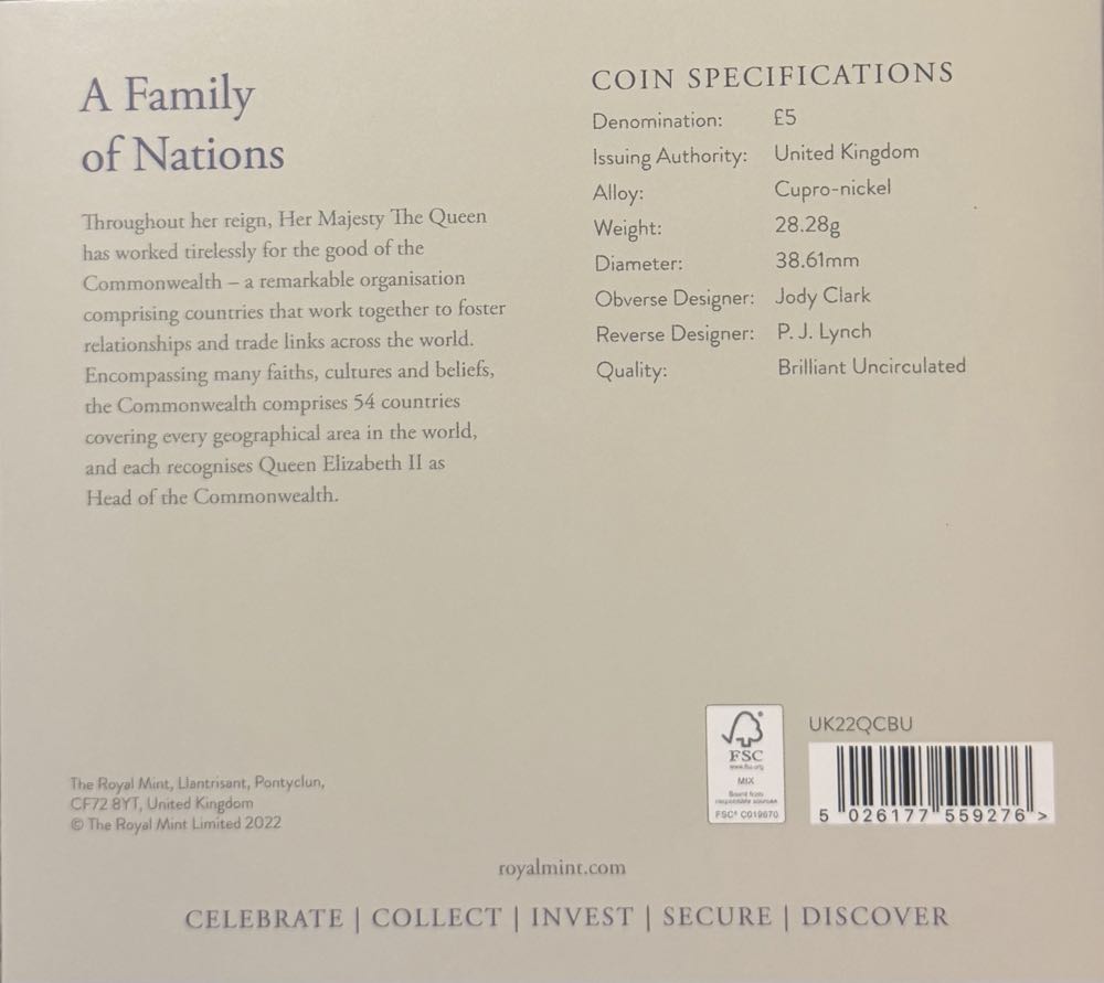 2022 The Queen’s Reign - Commonwealth £5  coin collectible - Main Image 4