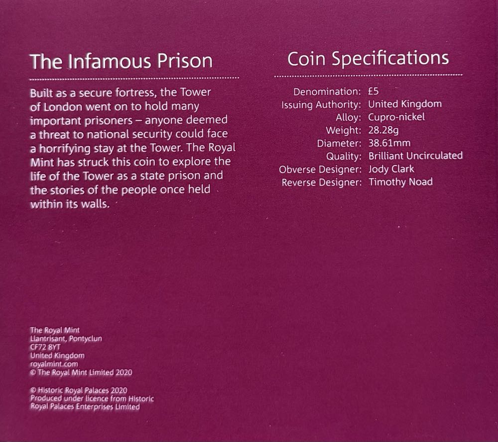 2020 Tower Of London Design 2 £5  coin collectible - Main Image 4