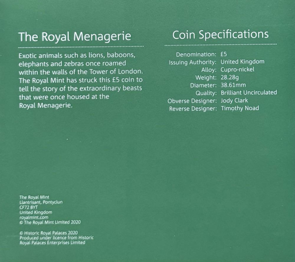 2020 Tower Of London Design 3 £5  coin collectible - Main Image 4