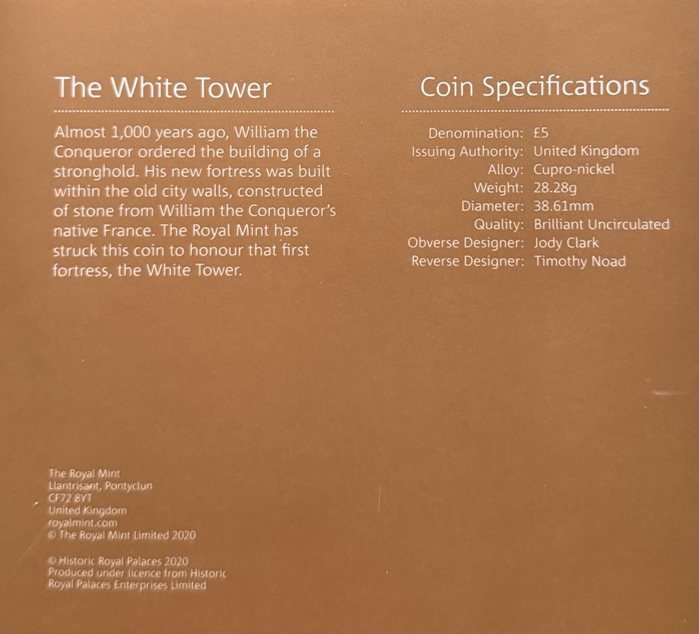 2020 Tower Of London Design 4 £5  coin collectible - Main Image 4