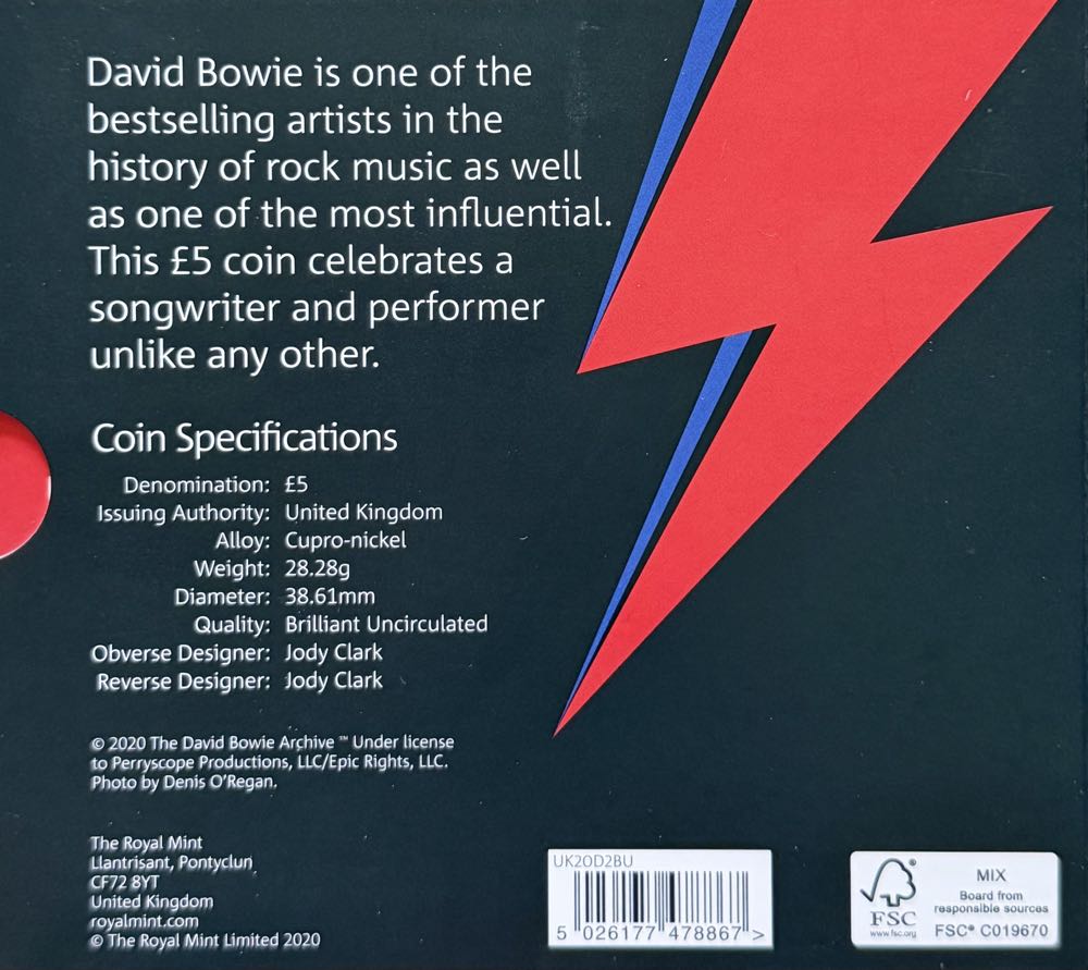 2020 David Bowie £5 (2)  coin collectible - Main Image 4
