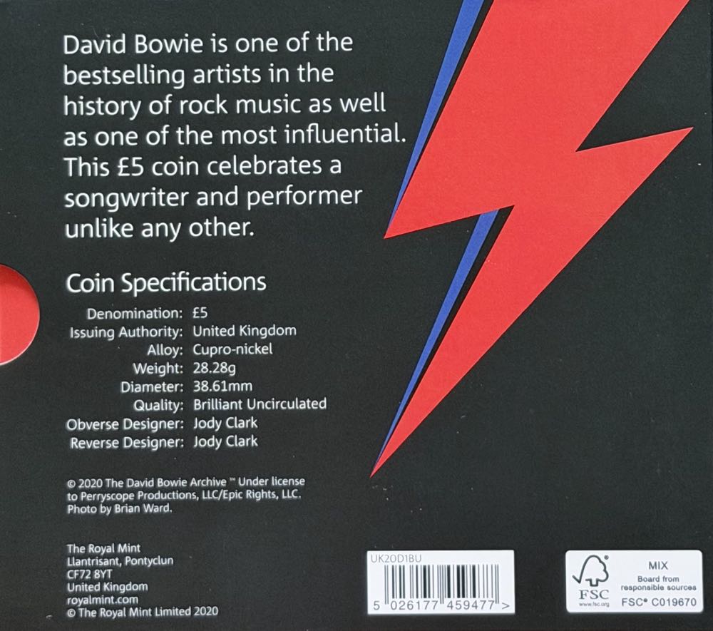 2020 David Bowie £5 (3)  coin collectible - Main Image 4