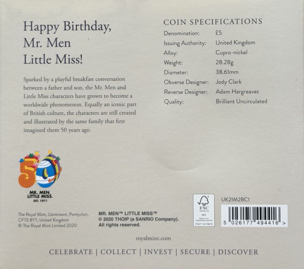 2021 Mr Men - Little Miss Colour £5  coin collectible - Main Image 4