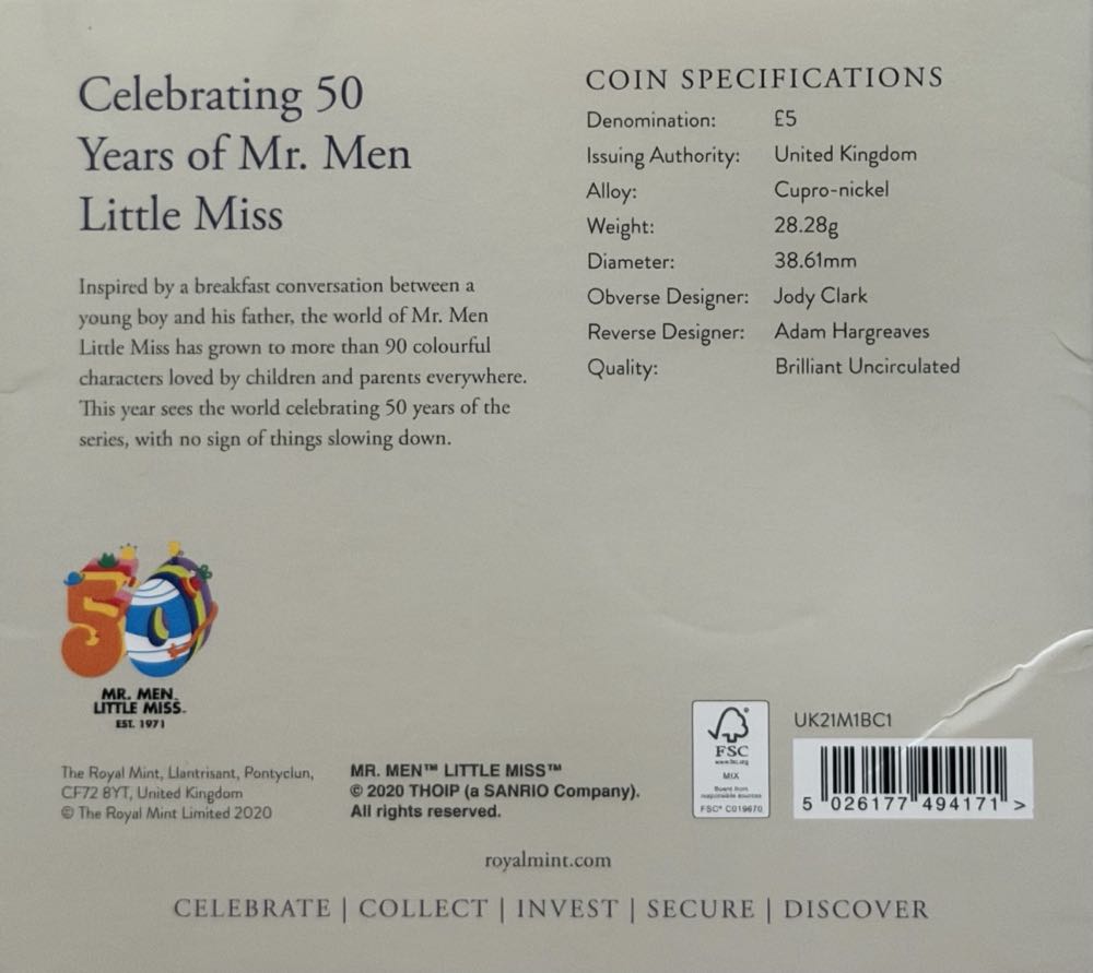 2021 Mr Men - Mr Happy Colour £5  coin collectible - Main Image 4