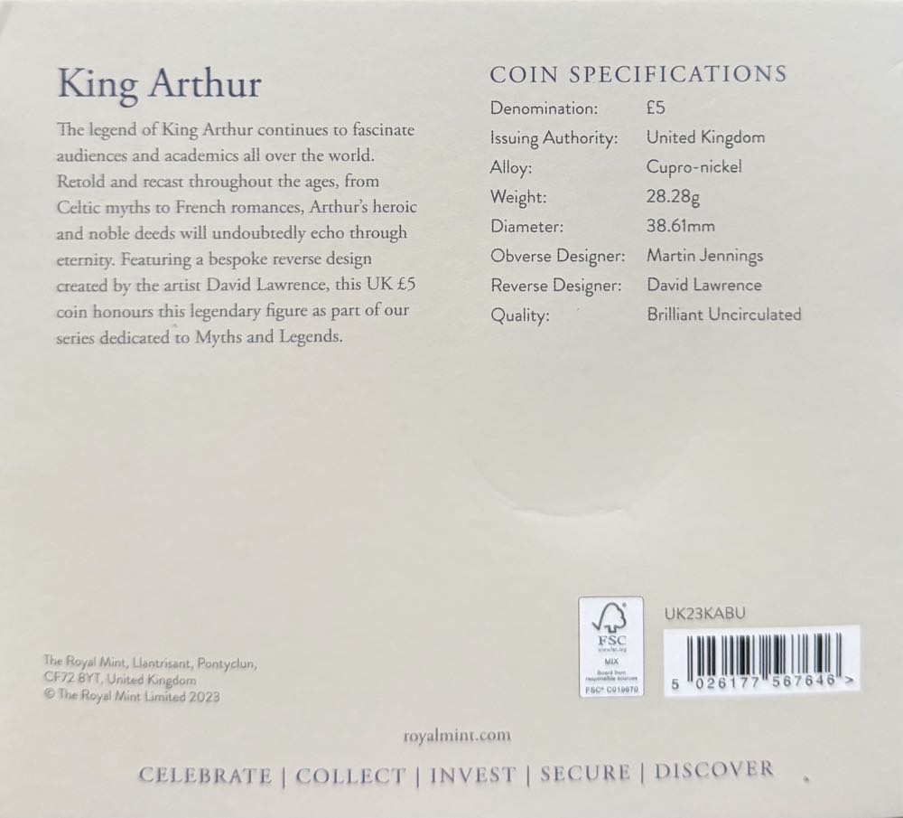 2023 King Arthur £5  coin collectible - Main Image 4