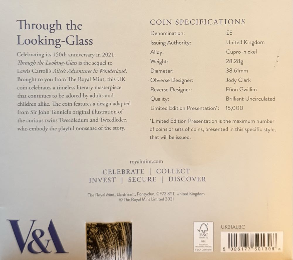 2021 Alice Through The Looking Glass £5  coin collectible - Main Image 4
