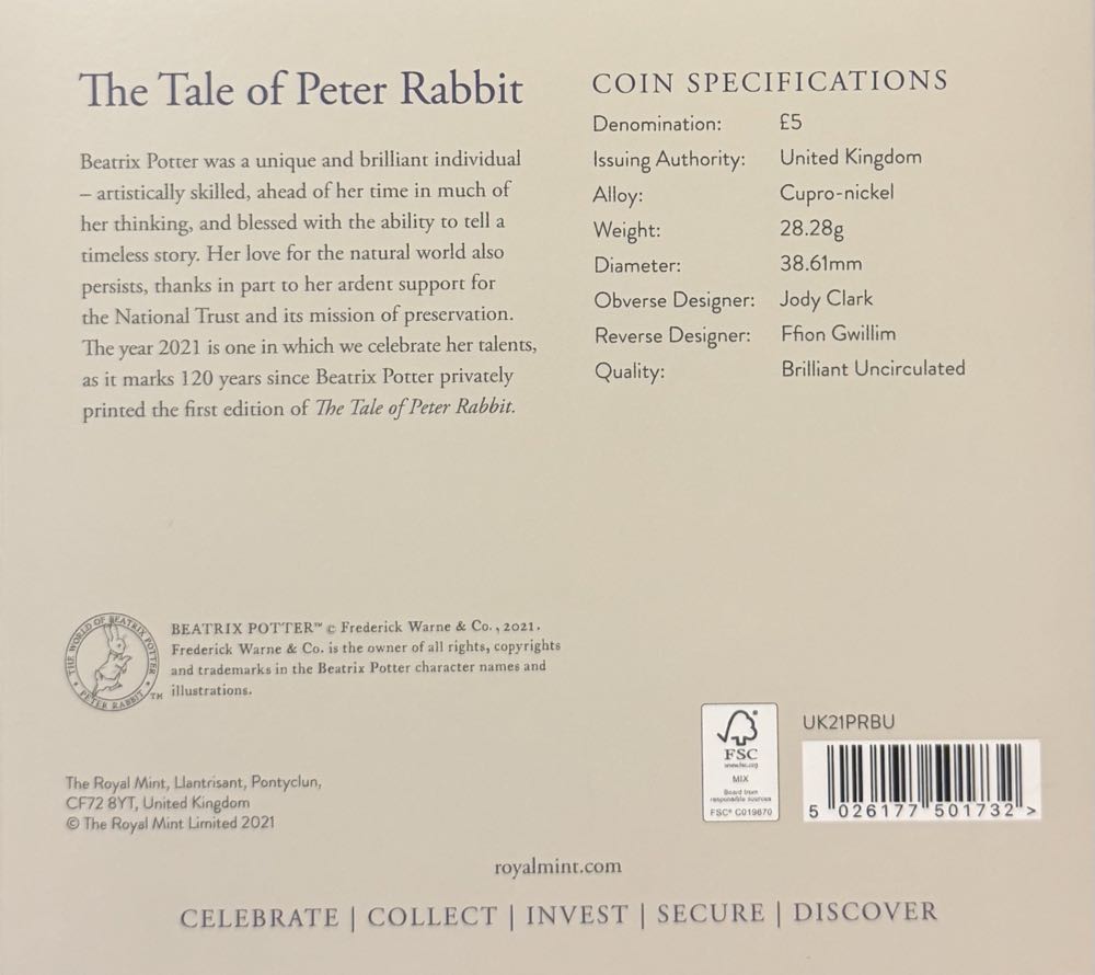 2021 The Tale Of Peter Rabbit £5 (2)  coin collectible - Main Image 4