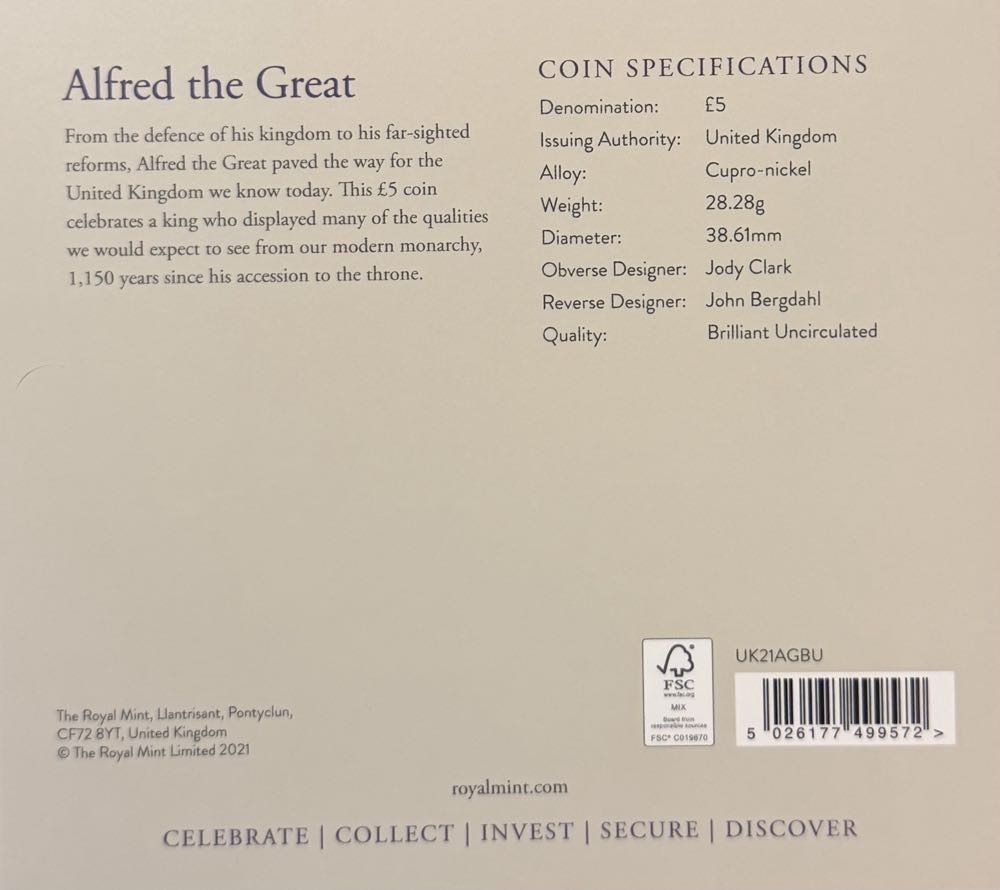 2021 Alfred The Great £5  coin collectible - Main Image 4