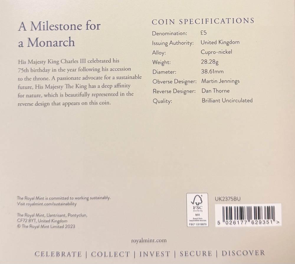 2023 Charles III 75th Birthday £5 (2)  coin collectible - Main Image 4