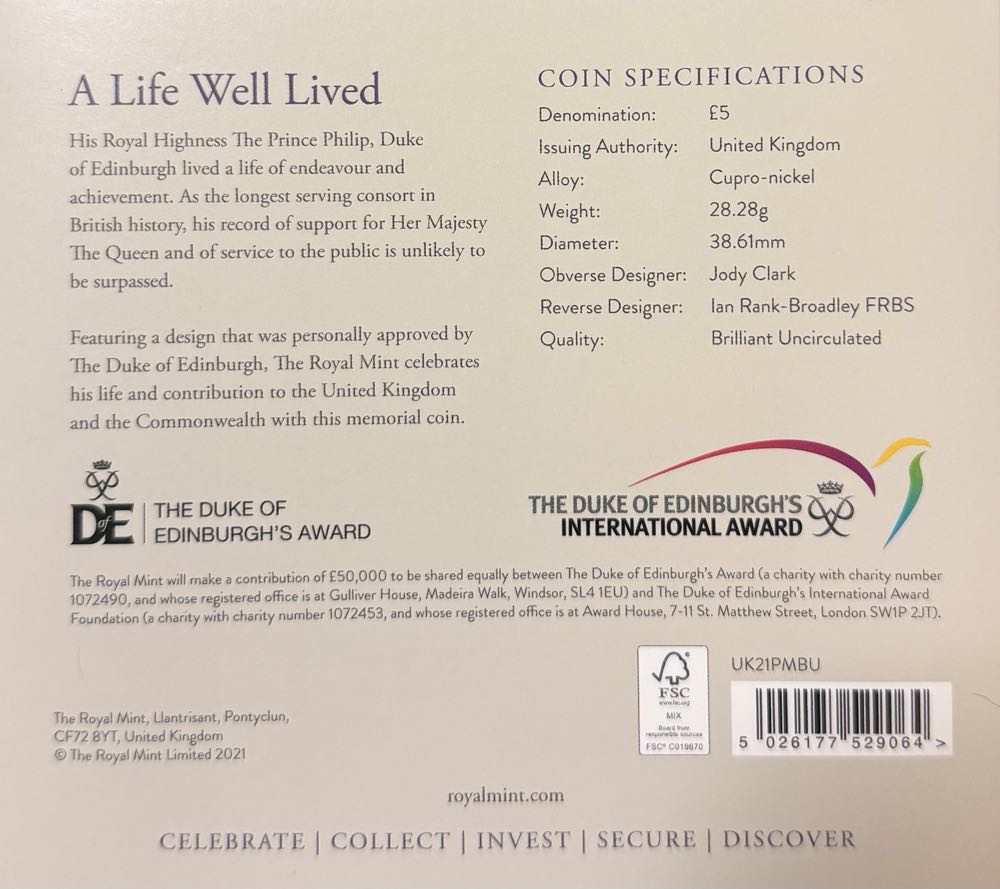 2021 Prince Philip Memorial £5  coin collectible - Main Image 4