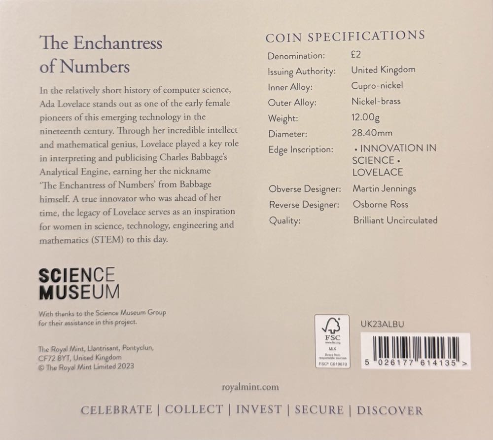 2023 Ada Lovelace £2  coin collectible - Main Image 4