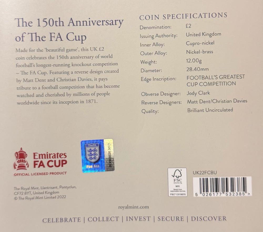 2022 FA Cup 150th Anniversary £2  coin collectible - Main Image 4