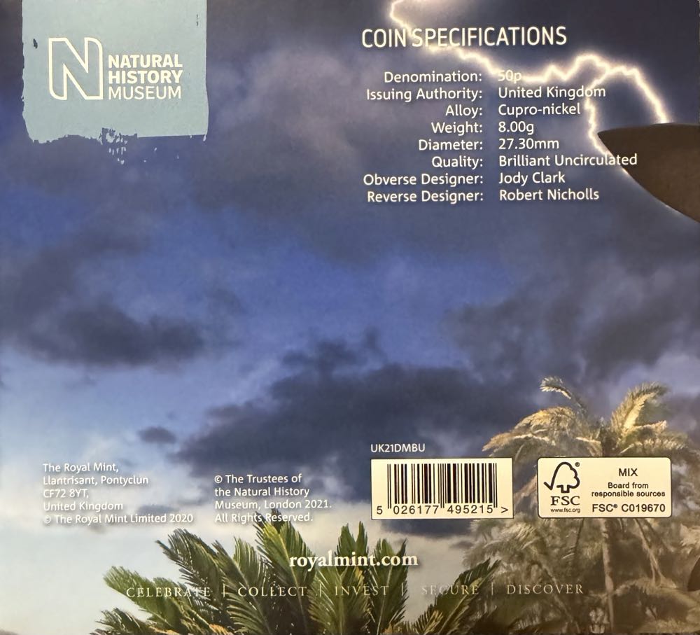 2021 Dimorphodon 50p (2)  coin collectible - Main Image 4