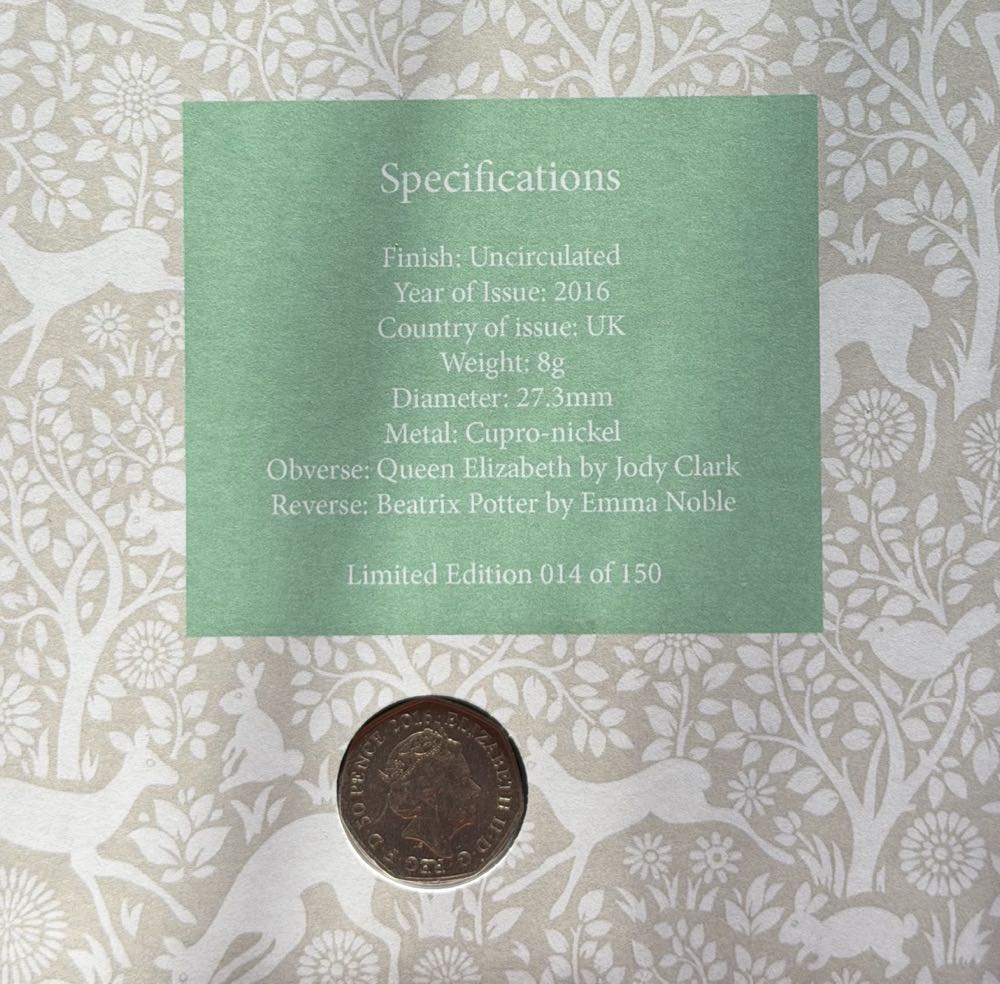 2016 Beatrix Potter FDC 50p  coin collectible - Main Image 4