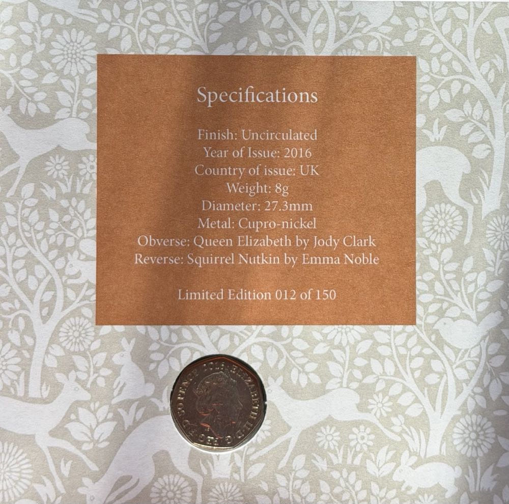 2016 Squirrel Nutkin FDC 50p  coin collectible - Main Image 4