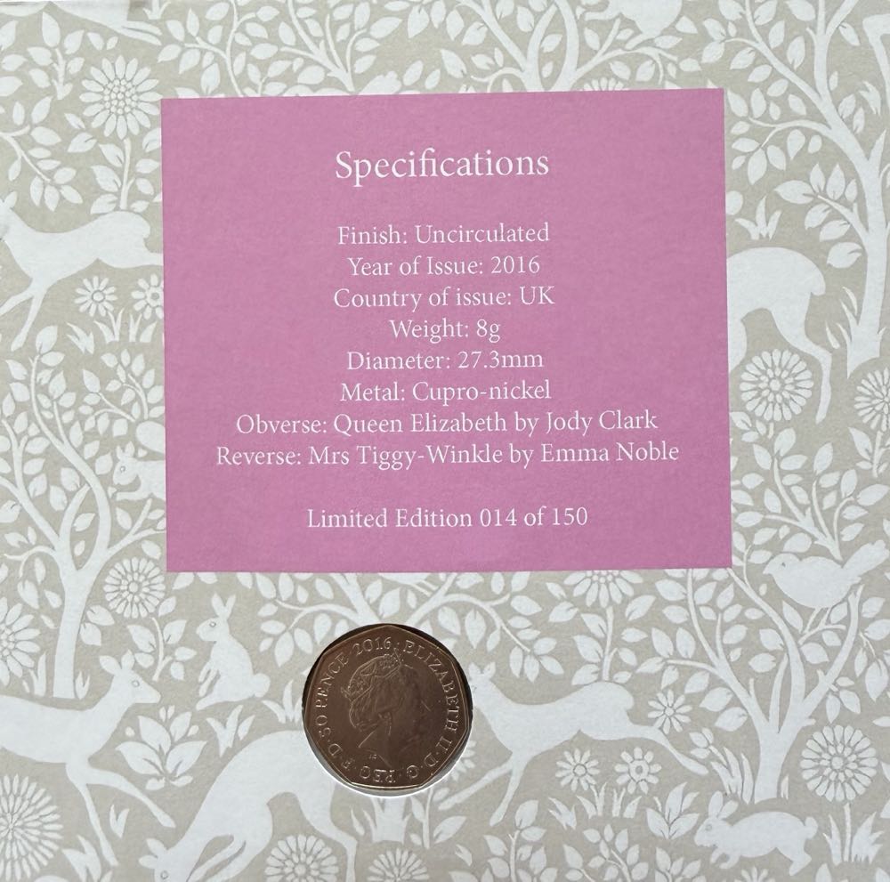 2016 Mrs Tiggy-Winkle FDC 50p  coin collectible - Main Image 4