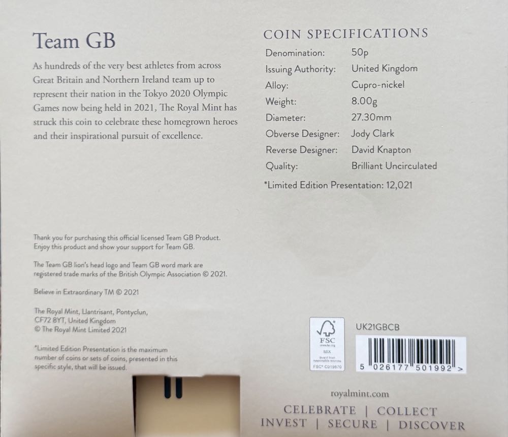 2021 Team GB Tokyo Olympics 50p  coin collectible - Main Image 4