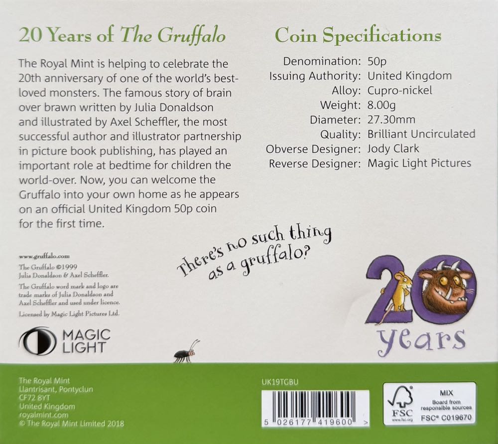 2019 The Gruffalo 50p (2)  coin collectible - Main Image 4