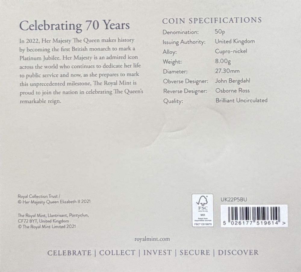 2022 Elizabeth II Platinum Jubilee 50p (2)  coin collectible - Main Image 4