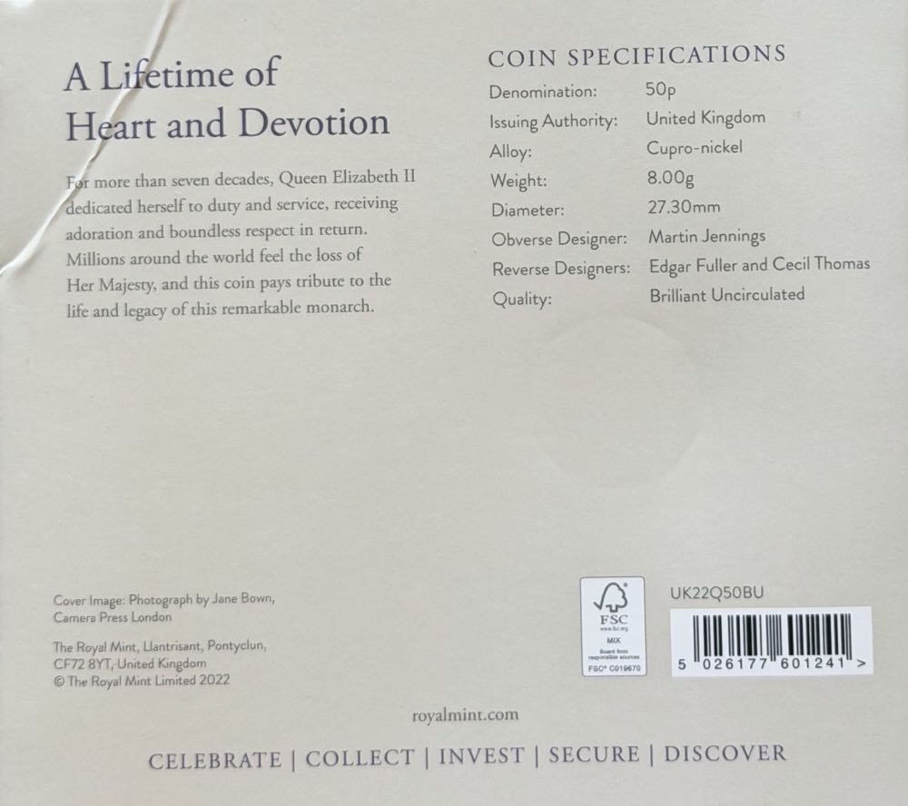 2022 Elizabeth II Memorial 50p (2)  coin collectible - Main Image 4