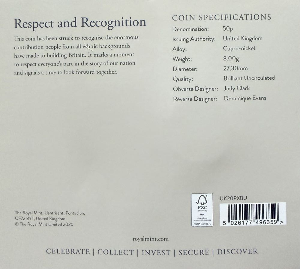 2020 Diversity Built Britain 50p (2)  coin collectible - Main Image 4