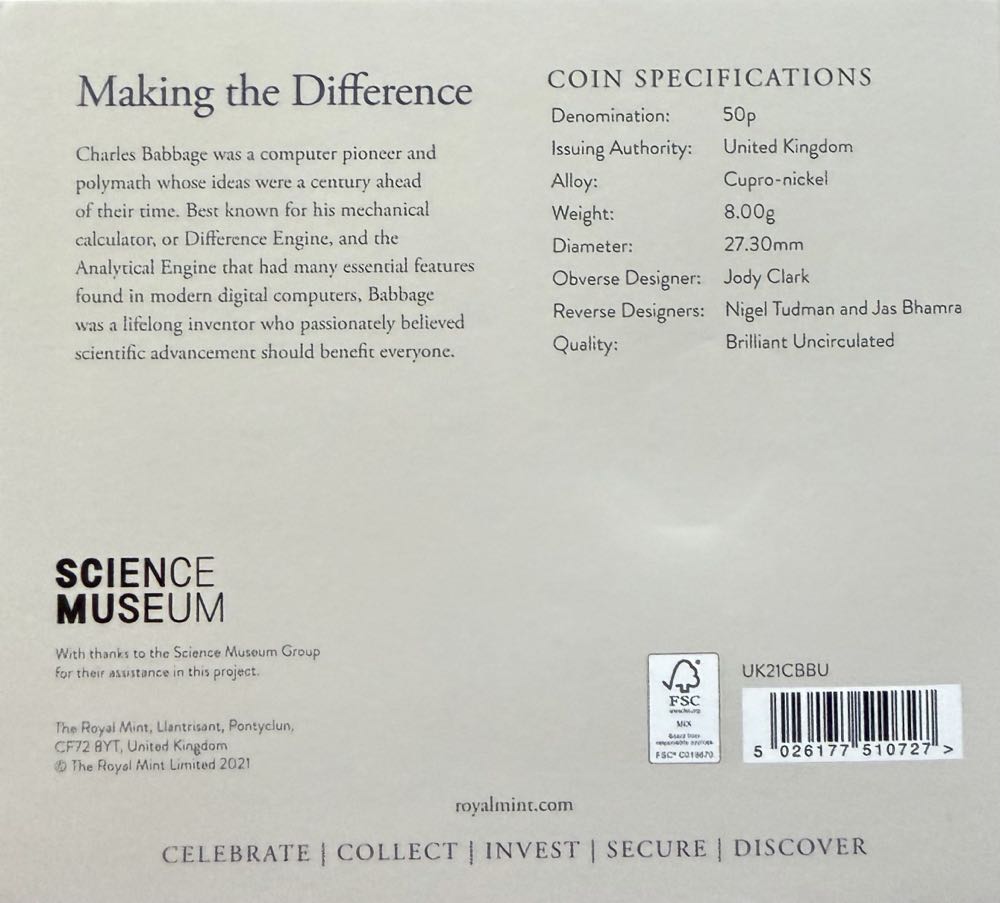 2021 Charles Babbage 50p  coin collectible - Main Image 4