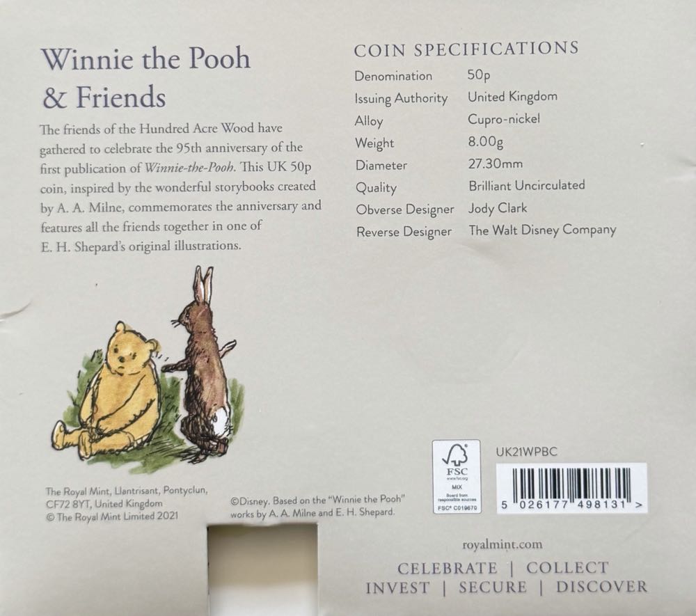 2021 Winnie The Pooh & Friends Colour 50p  coin collectible - Main Image 4