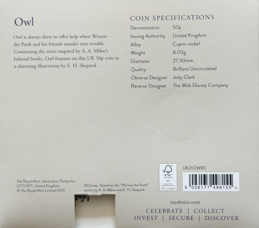 2021 Owl Colour 50p  coin collectible - Main Image 4