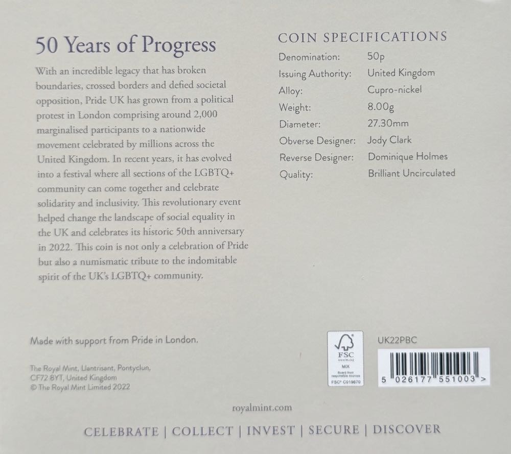 2022 Pride 50 Years Of 50p  coin collectible - Main Image 4