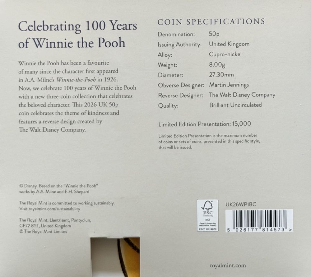 2026 Winnie The Pooh 50p  coin collectible - Main Image 4