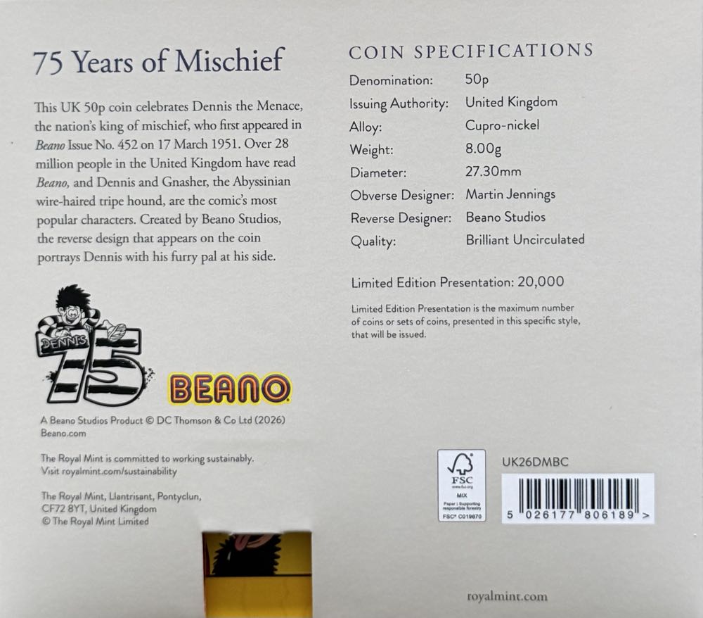 2026 Dennis The Menace 50p  coin collectible - Main Image 4