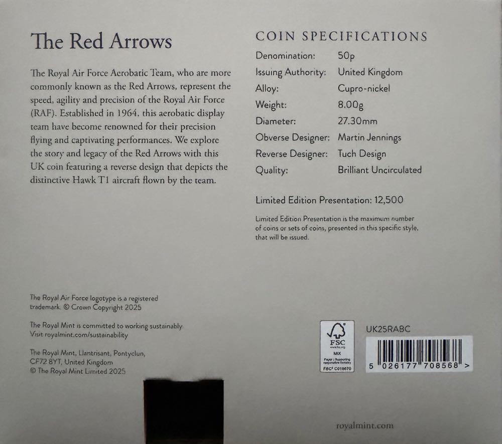 2025 Red Arrows Colour 50p  coin collectible - Main Image 4
