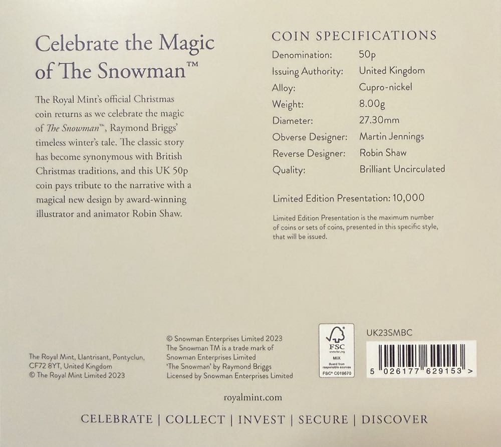 2023 The Snowman Colour 50p  coin collectible - Main Image 4
