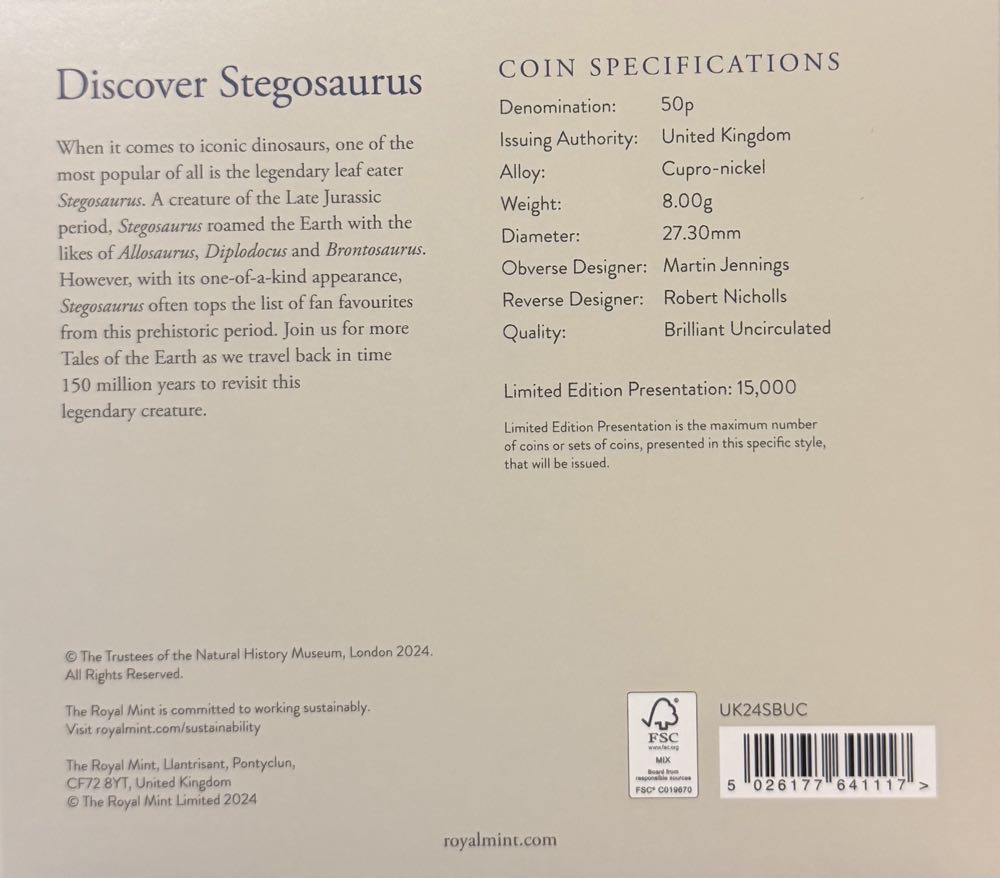 2024 Stegosaurus Colour 50p  coin collectible - Main Image 4