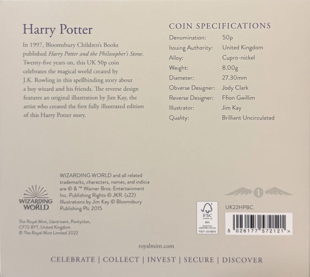 2022 Harry Potter Colour 50p  coin collectible - Main Image 4