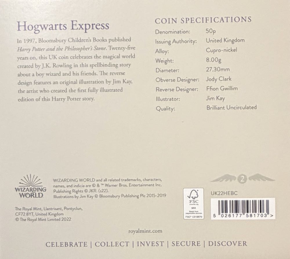 2022 Hogwarts Express Colour 50p  coin collectible - Main Image 4